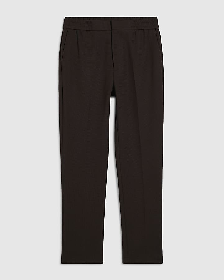 Brown Slim Fit Textured Trousers
