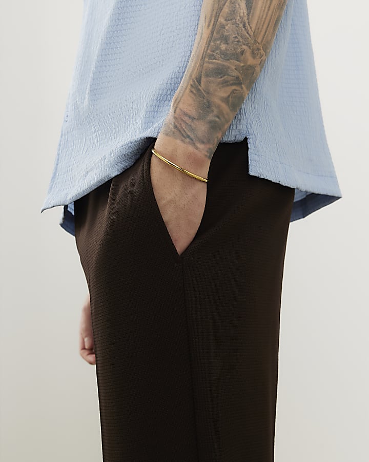 Brown Slim Fit Textured Trousers