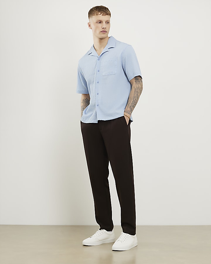 Brown Slim Fit Textured Trousers