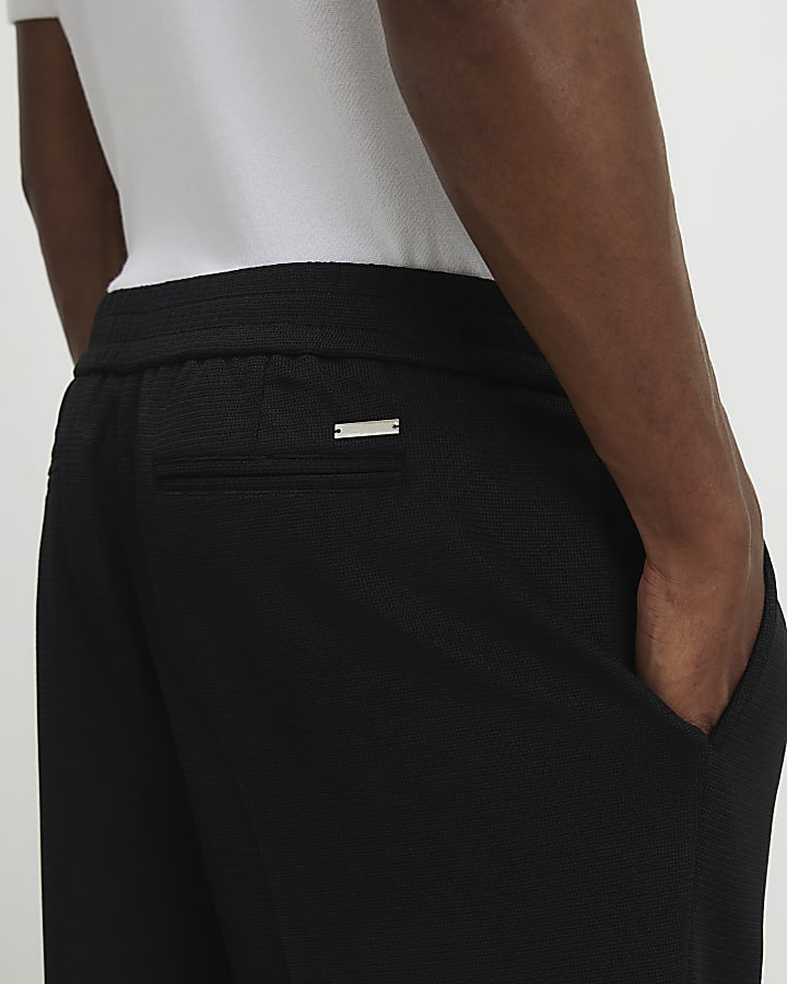 Black Textured Slim Fit Trousers