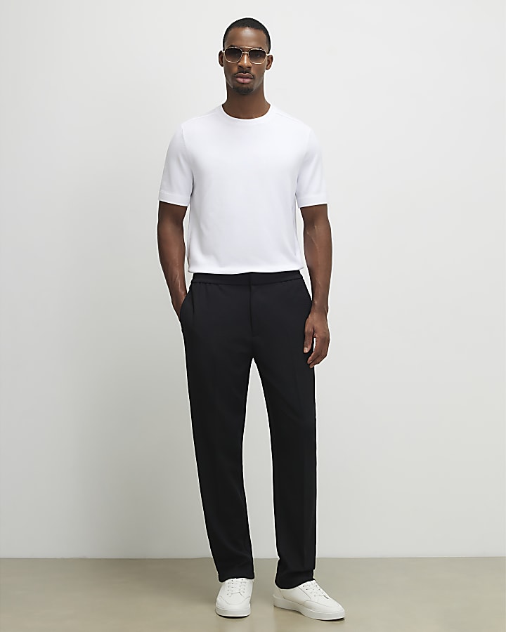 Black Textured Slim Fit Trousers