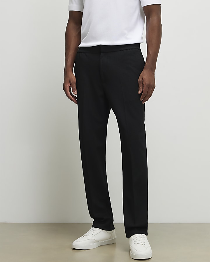 Black Textured Slim Fit Trousers