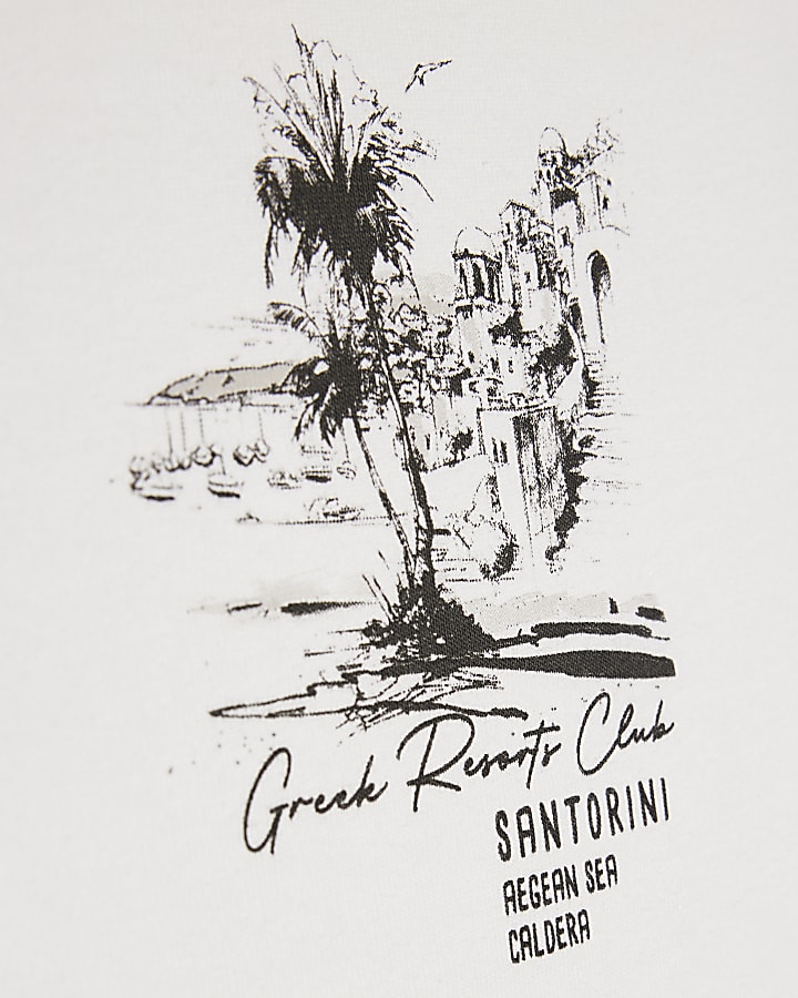 White Landscape Tank Top And Shorts Set