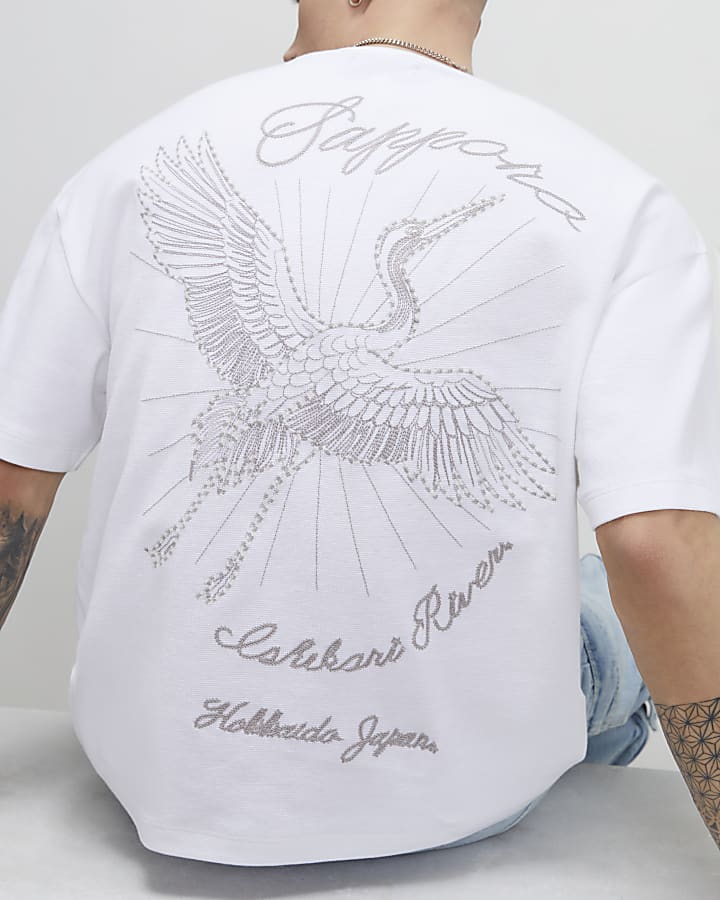 White Oversized Fit Sappora Crane T-Shirt