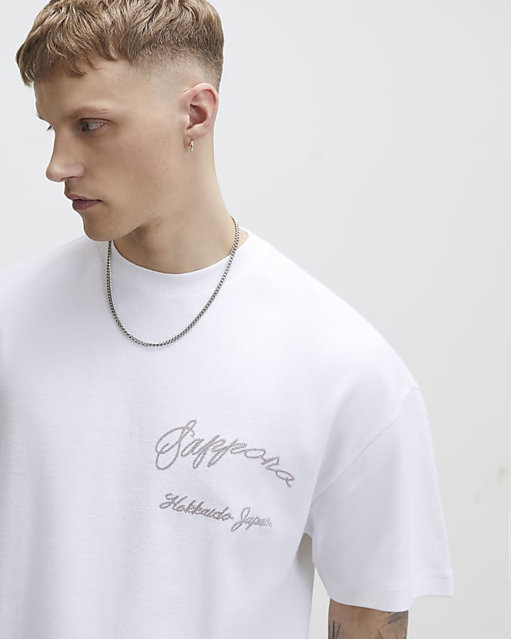 White Oversized Fit Sappora Crane T-Shirt