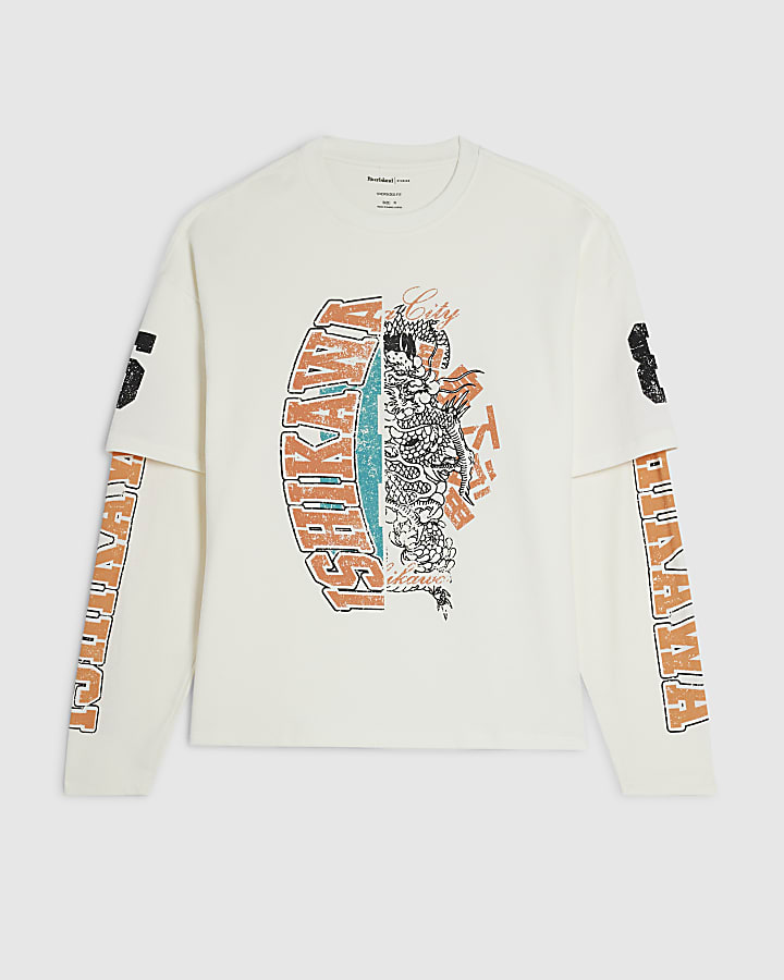 Beige Oversized Fit Ishikawa Layered T-Shirt