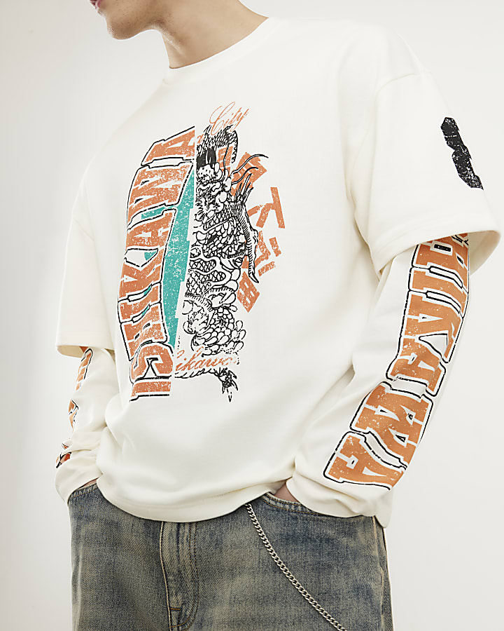 Beige Oversized Fit Ishikawa Layered T-Shirt