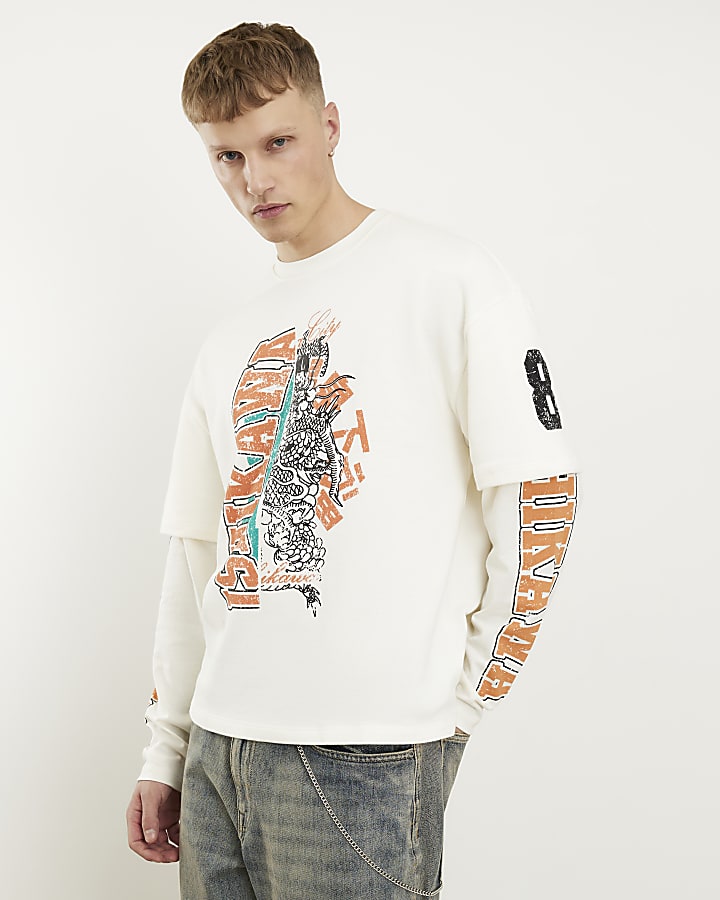 Beige Oversized Fit Ishikawa Layered T-Shirt