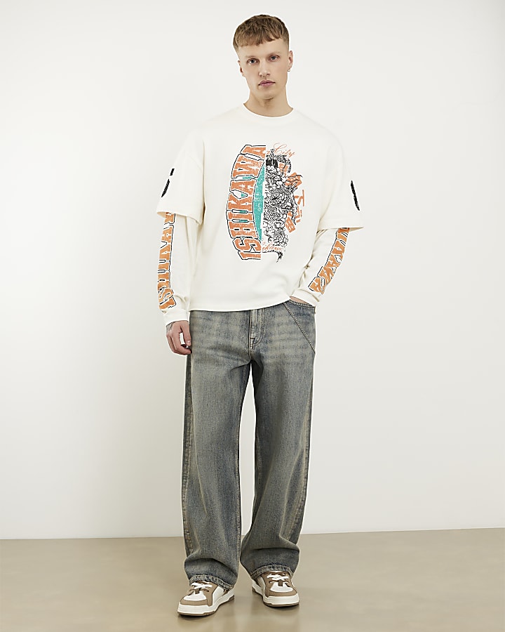 Beige Oversized Fit Ishikawa Layered T-Shirt