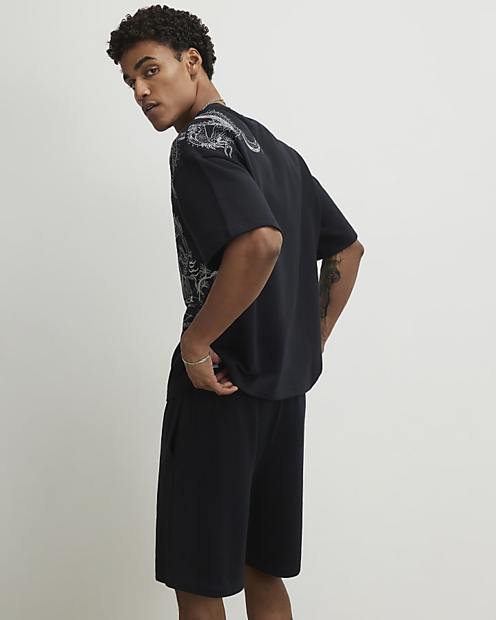 Black Oversized Japanese Dragon T-Shirt