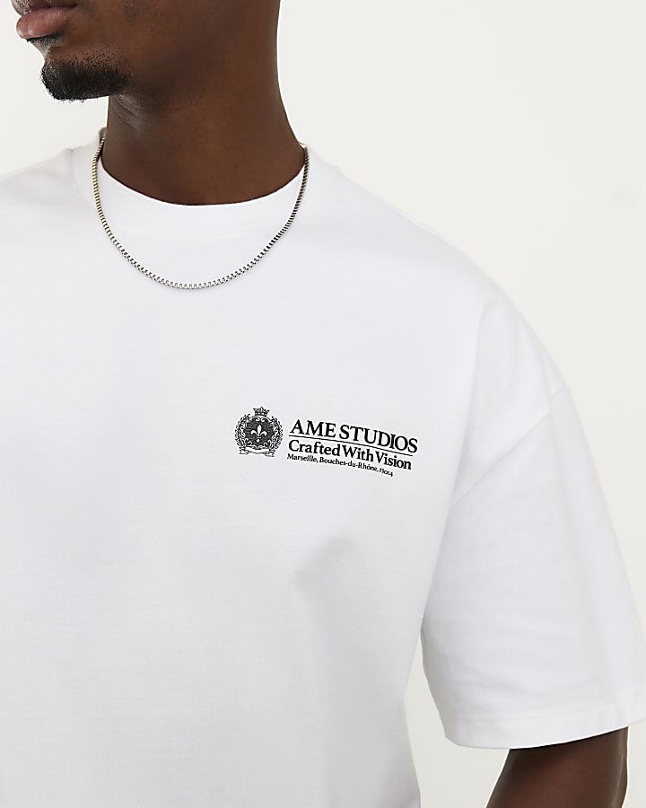 White Oversized Fit Ame Studios T-Shirt