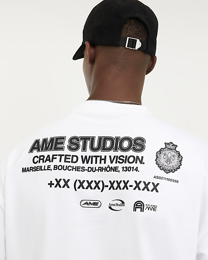 White Oversized Fit Ame Studios T-Shirt