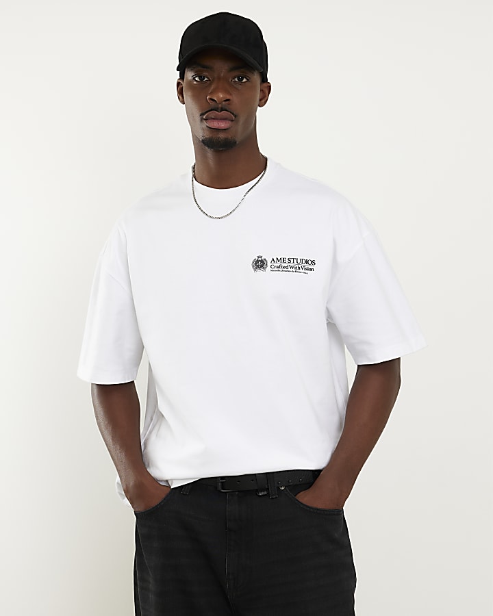 White Oversized Fit Ame Studios T-Shirt