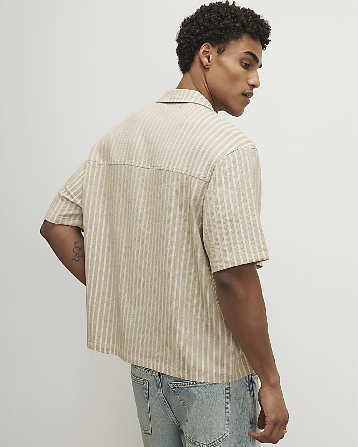 Beige Regular Fit Textured Stripe Shirt