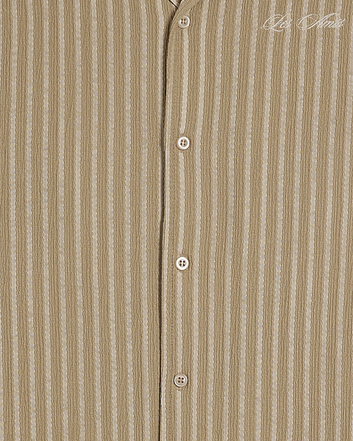 Beige Regular Fit Textured Stripe Shirt