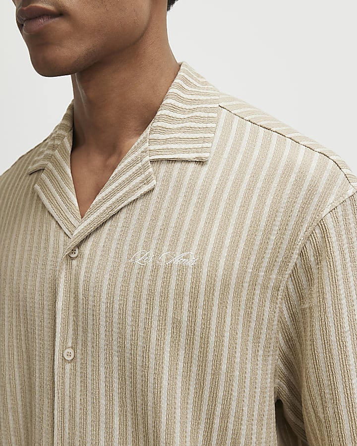 Beige Regular Fit Textured Stripe Shirt