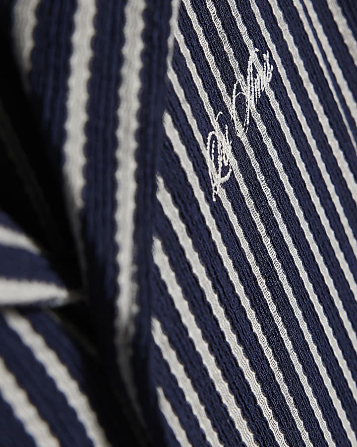 Navy Regular Fit Textured Stripe Shirt