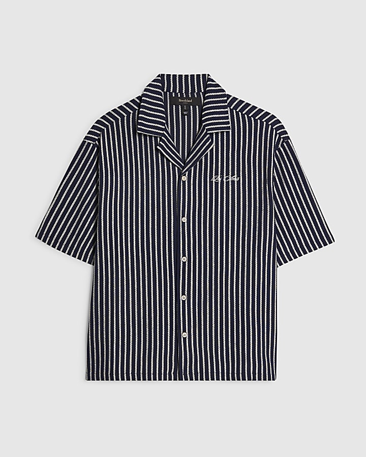 Navy Regular Fit Textured Stripe Shirt