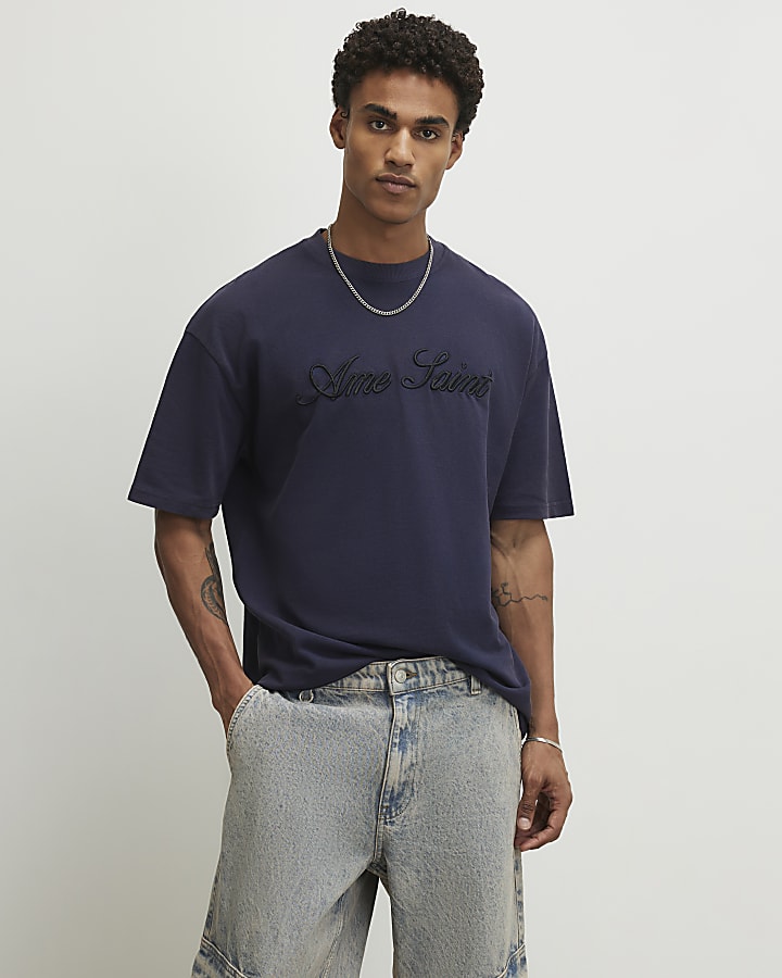 Navy Oversized Fit Ame Saint Pique T-Shirt