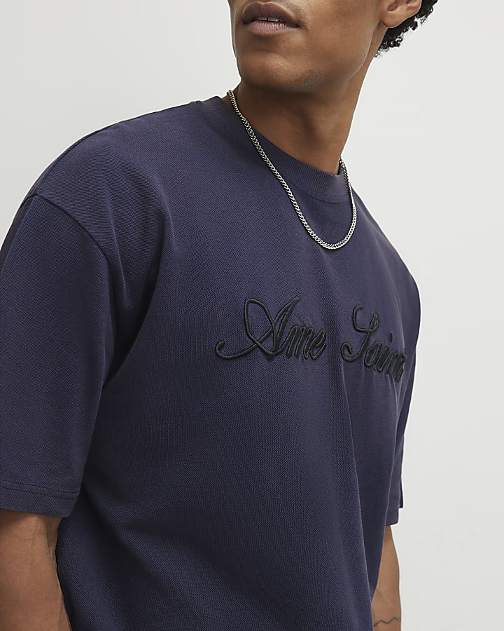 Navy Oversized Fit Ame Saint Pique T-Shirt