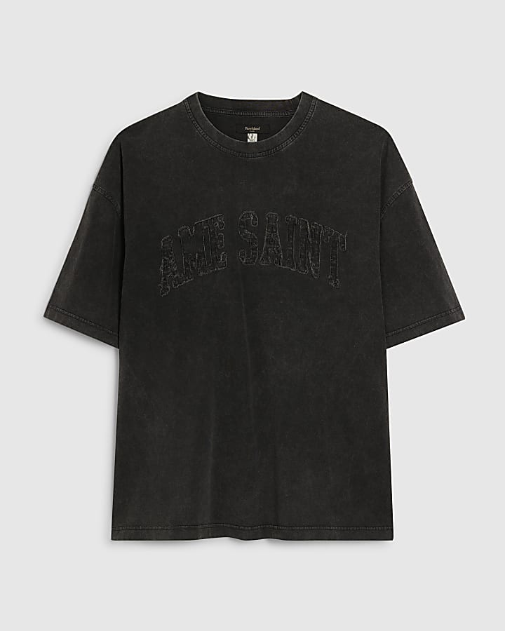 Black Oversized Fit Ame Saint T-Shirt