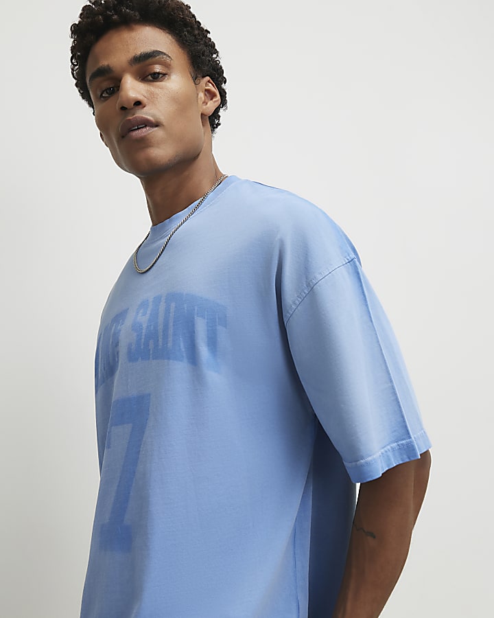 Blue Oversized Fit Ame Saint 7 T-Shirt