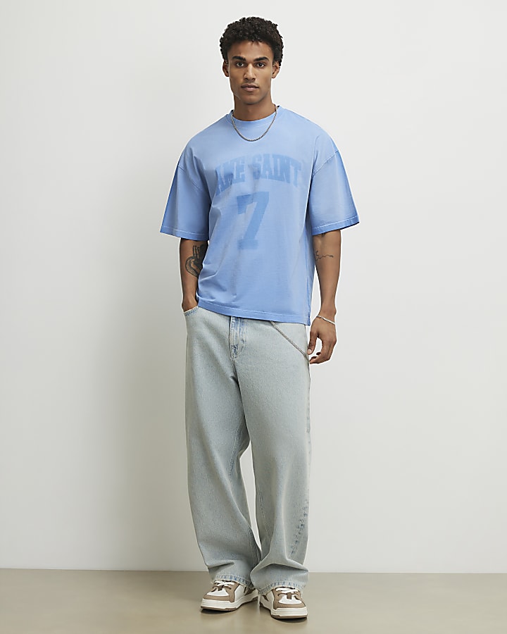 Blue Oversized Fit Ame Saint 7 T-Shirt
