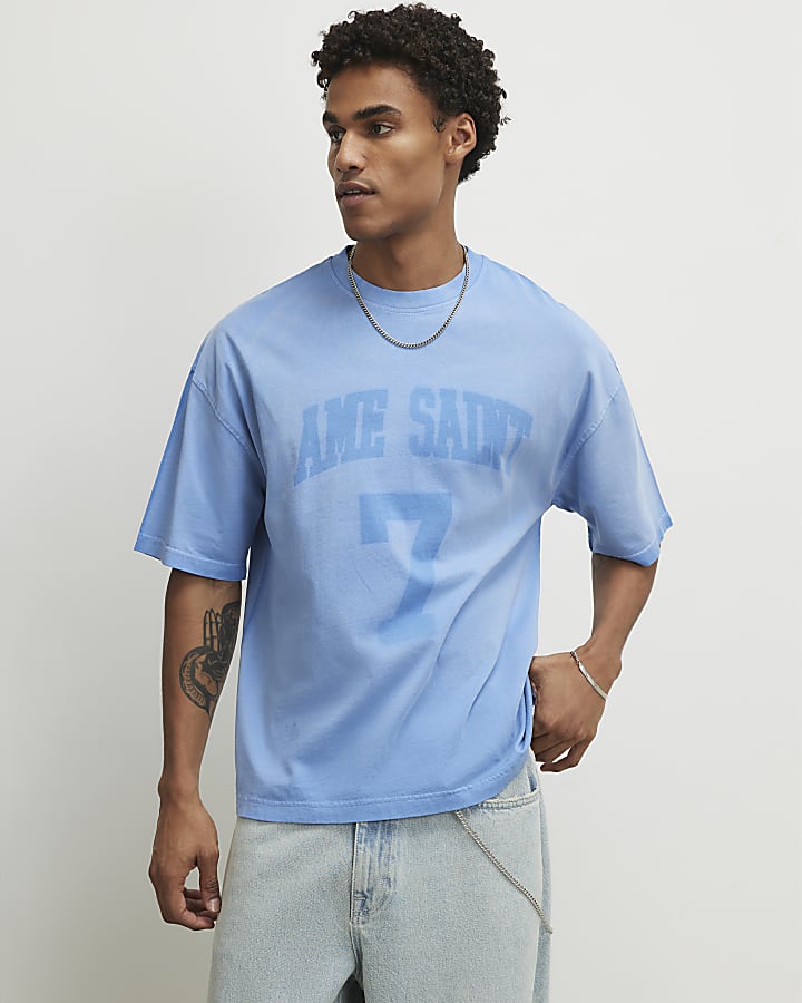 Blue Oversized Fit Ame Saint 7 T-Shirt