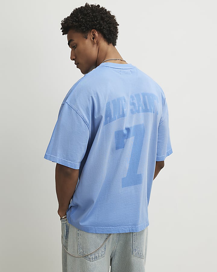 Blue Oversized Fit Ame Saint 7 T-Shirt