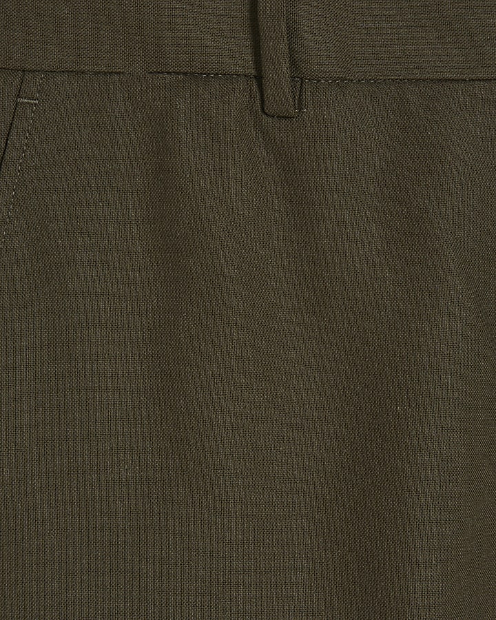 Khaki Regular Fit Linen Shorts