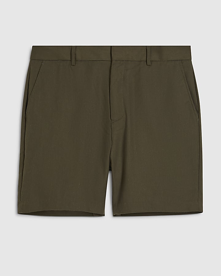 Khaki Regular Fit Linen Shorts