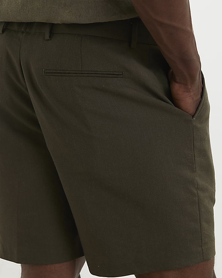 Khaki Regular Fit Linen Shorts
