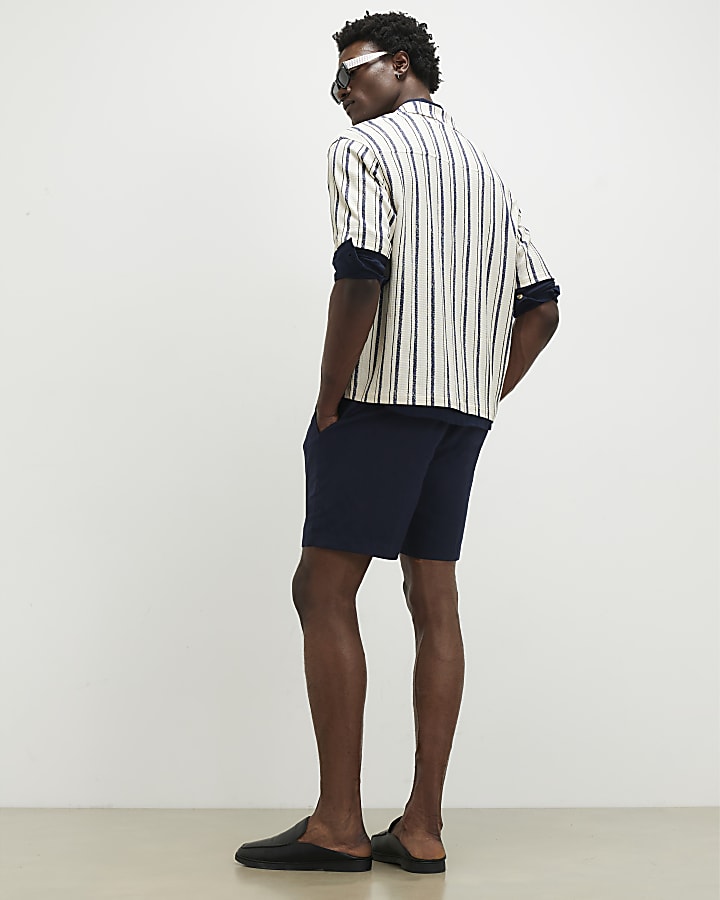 Navy Regular Fit Linen Shorts