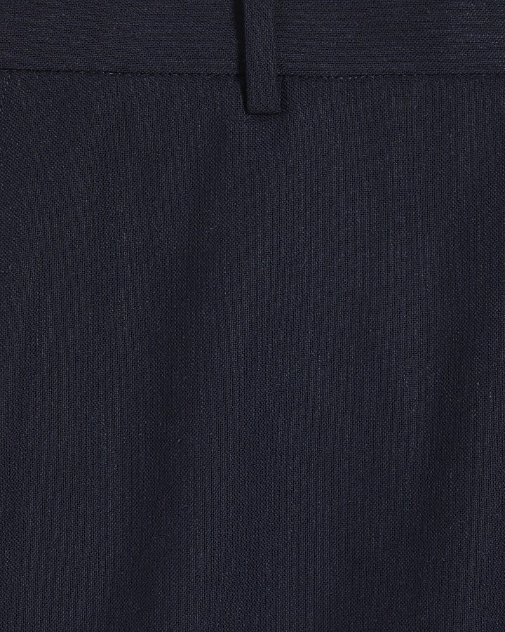 Navy Regular Fit Linen Shorts