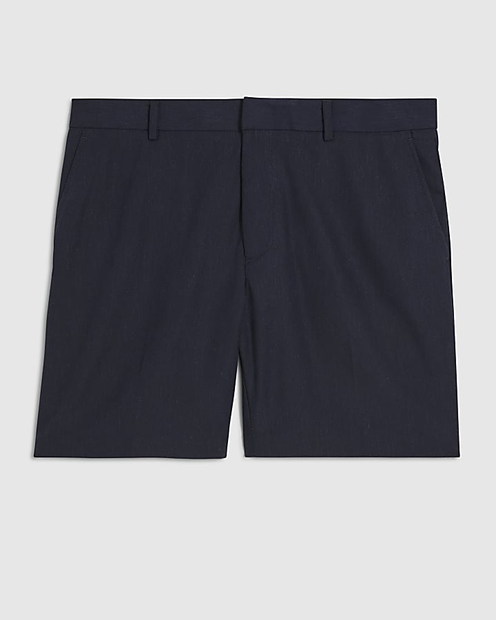 Navy Regular Fit Linen Shorts