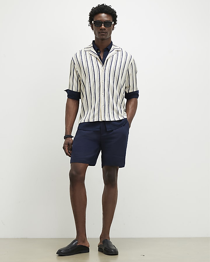 Navy Regular Fit Linen Shorts