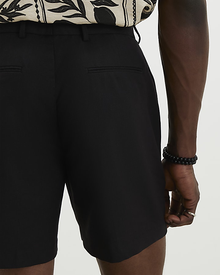 Black Regular Fit Linen Shorts