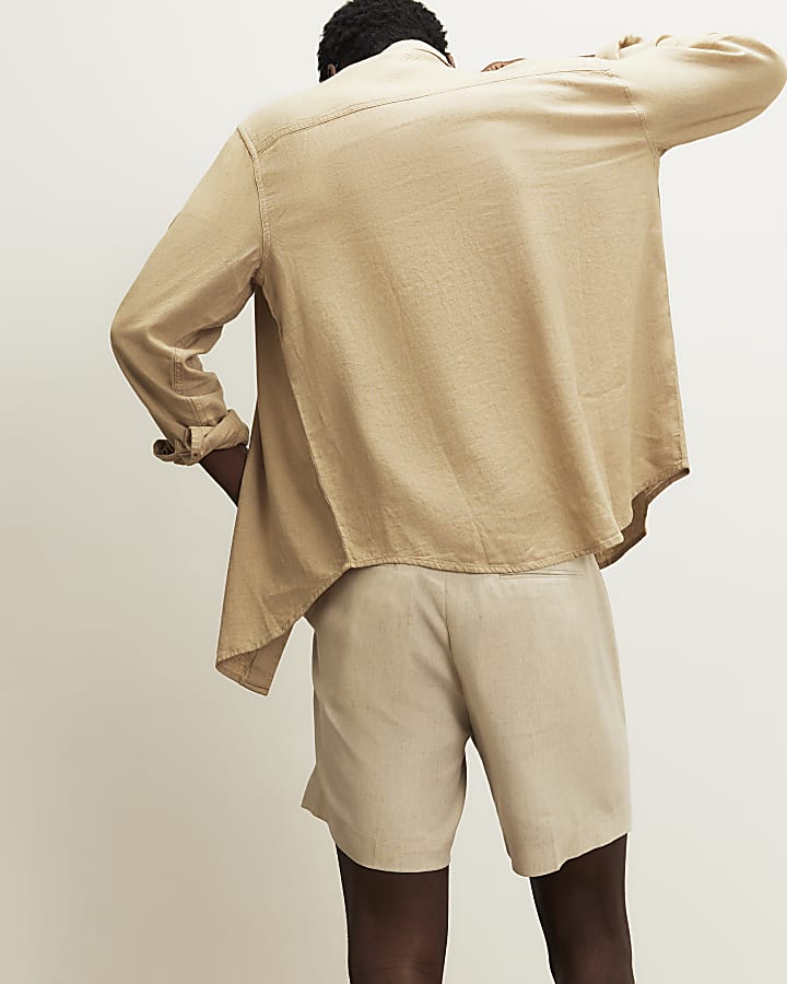 White Regular Fit Linen Blend Shorts