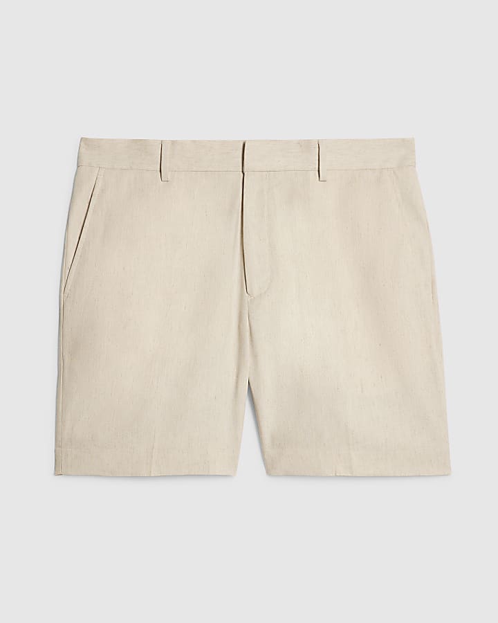 White Regular Fit Linen Blend Shorts