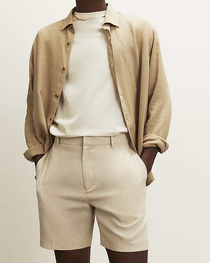 White Regular Fit Linen Blend Shorts