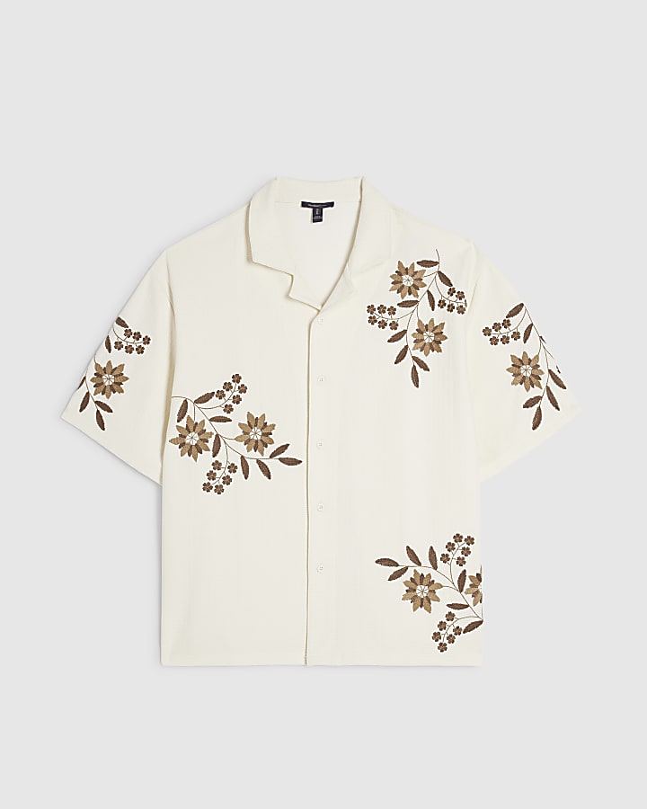 White Regular Fit Floral Textured Shirt