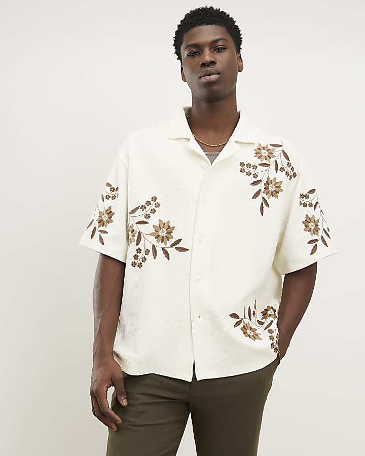 White Regular Fit Floral Textured Shirt