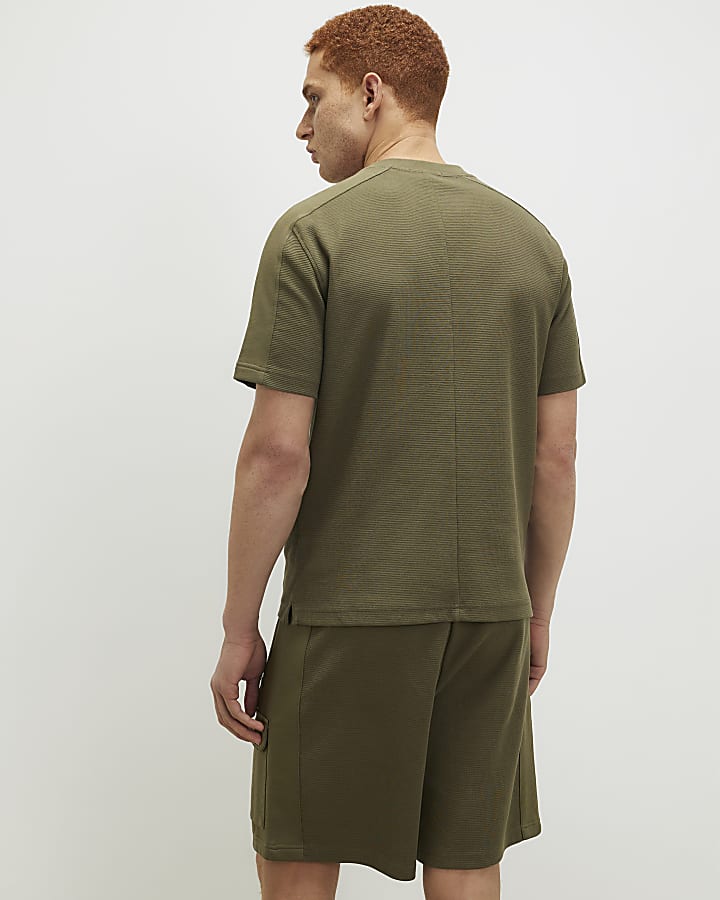 Khaki Slim Fit Textured Pocket T-Shirt