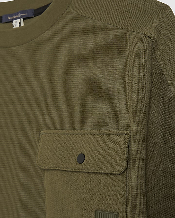 Khaki Slim Fit Textured Pocket T-Shirt