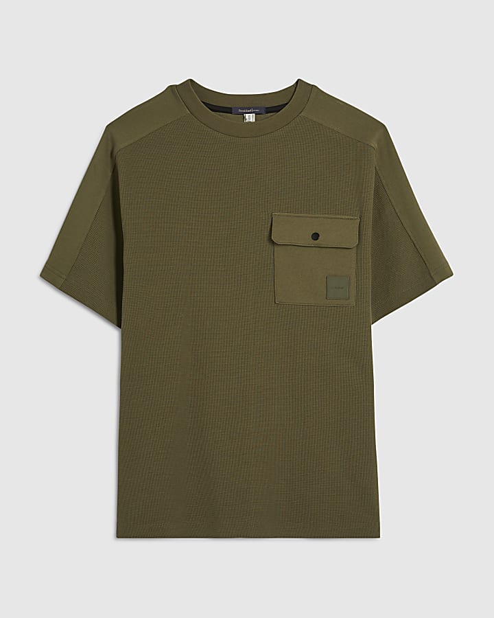 Khaki Slim Fit Textured Pocket T-Shirt