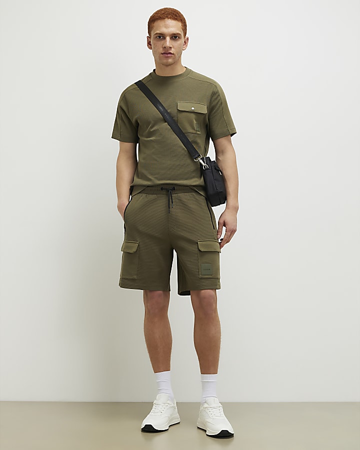 Khaki Slim Fit Textured Pocket T-Shirt