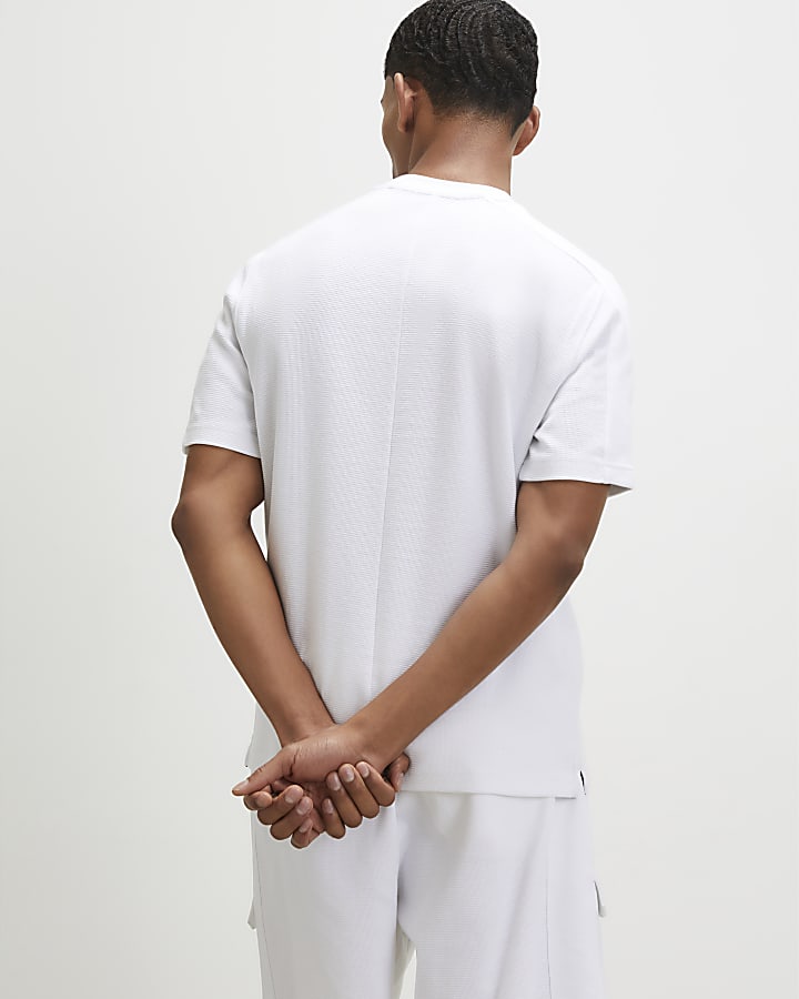 White Slim Fit Textured Pocket T-Shirt