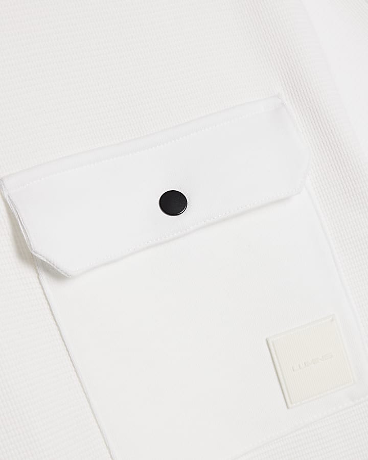 White Slim Fit Textured Pocket T-Shirt