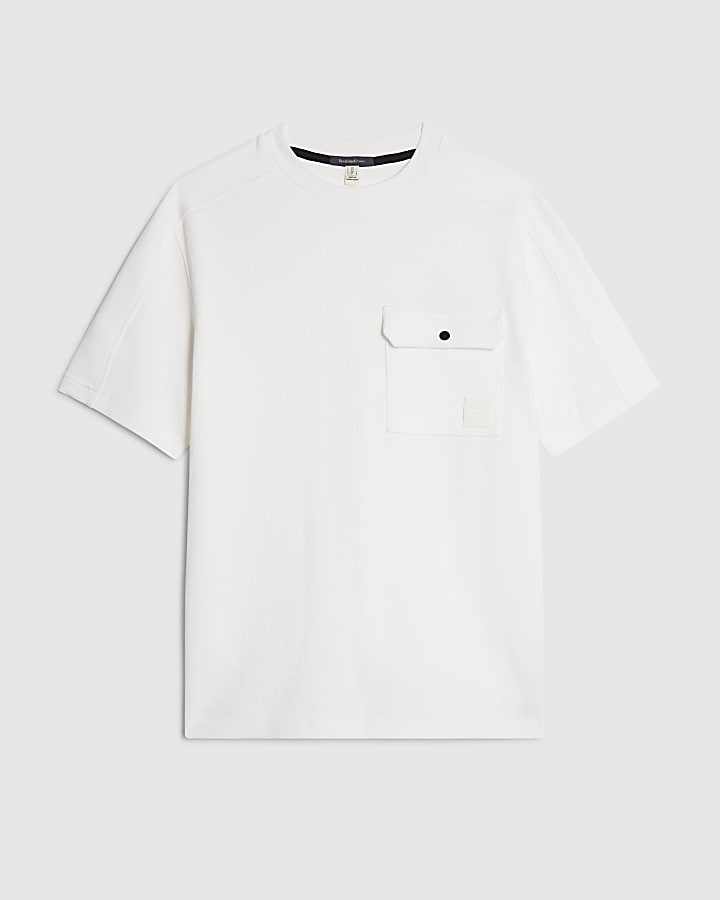 White Slim Fit Textured Pocket T-Shirt