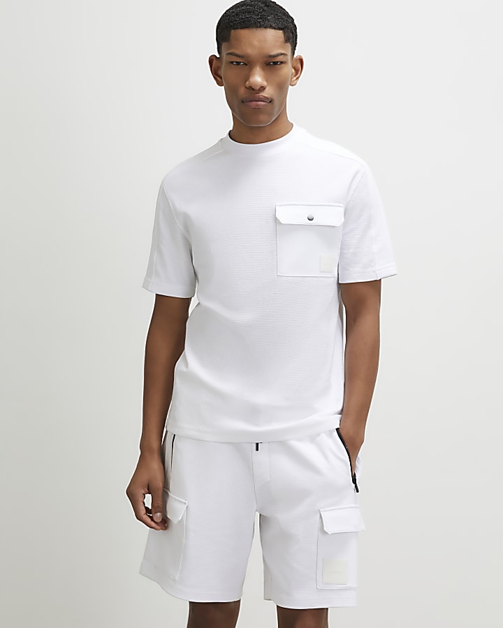 White Slim Fit Textured Pocket T-Shirt